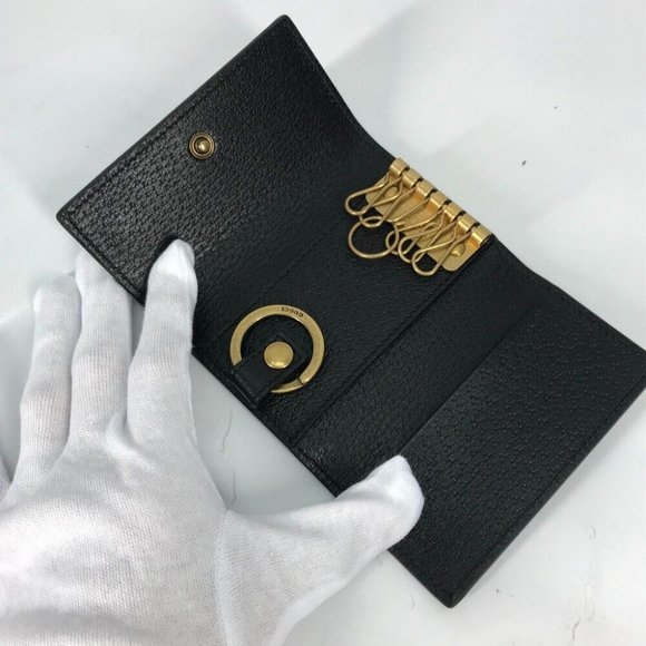 GUCCI GG Marmont 6-Ring key with key ring Key Case Leather Black/Gold - Picture 9 of 10